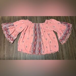 RAGA Boho Blouse with Pom Pom Trim. Size L